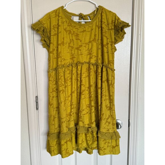 Anthropologie Playful Ruffle Knit Mini Dress Size Medium Mustard Yellow lined N1 - Picture 4 of 10